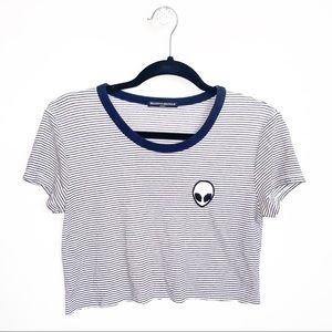Brandy Melville | Hand Cropped Striped Alien Tee